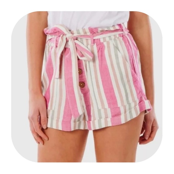 Rip Curl M pink striped button up shorts - Picture 1 of 10